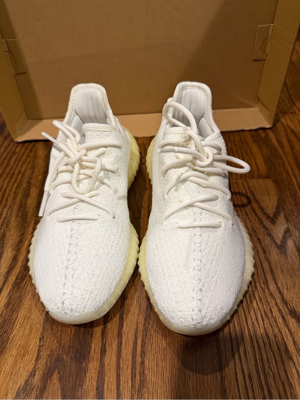 Adidas Yeezy Men Cream/Off-White Knit Sneakers
